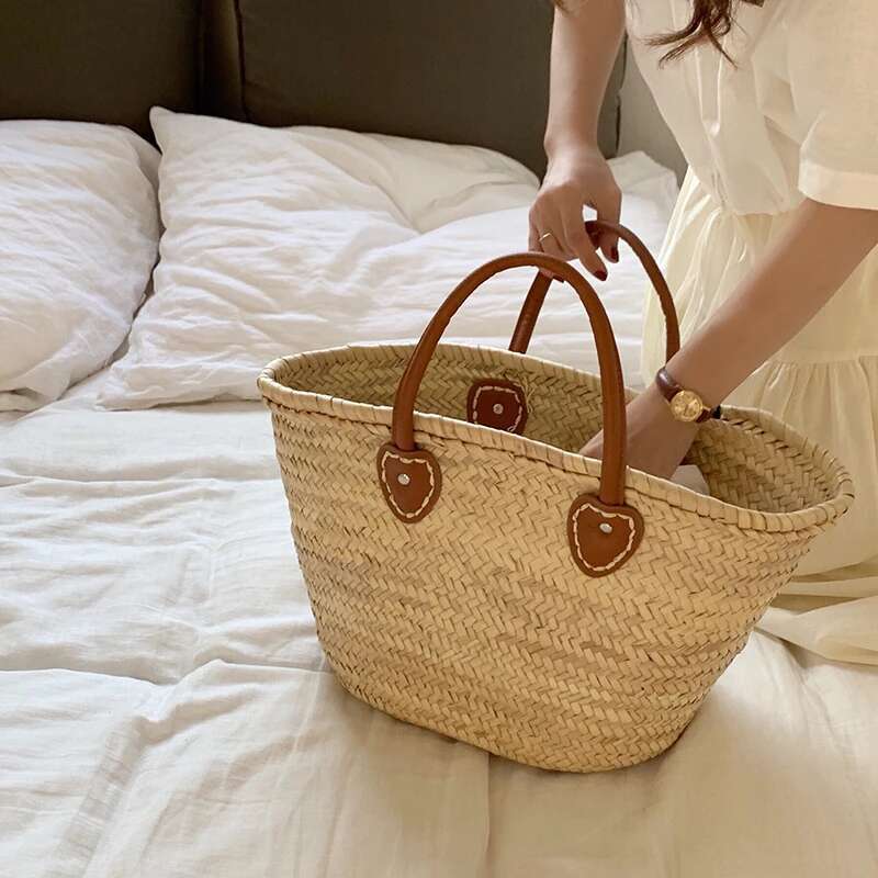 Beach For Summer Women Straw Bag Big Travel Raffia Hand Bags Tote Wicker Handmade Handbag Fashion Rattan Carrycot 2023