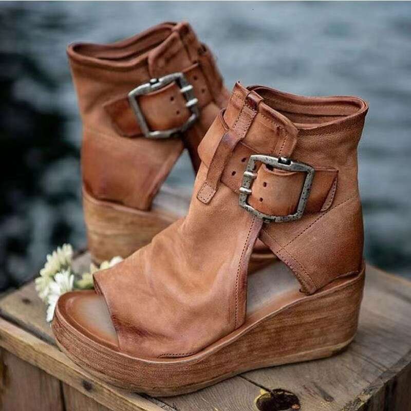 Roman Summer Heel Fashion Women's Shoes New High Top Wedge Thick Free Shipping Sole Peep Toe Sandals For Women Size 43