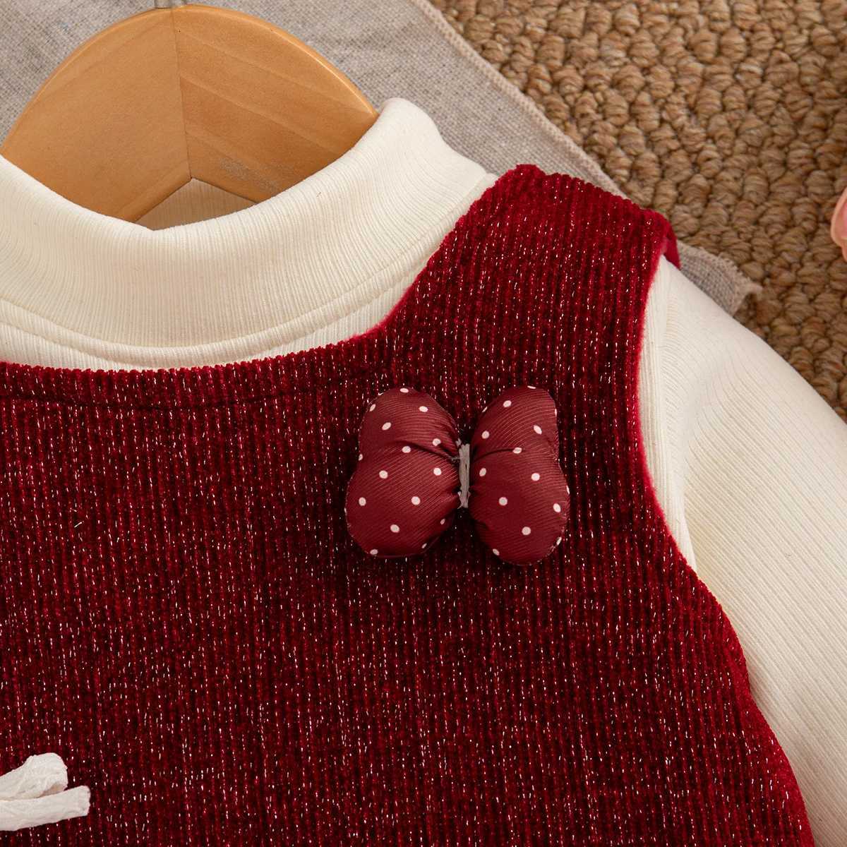 Baby Girl Dress Fall/Winter Solid Color Bow Long-Sleeve Girl Dress Cute Christmas-Themed Baby Dress Baby Girl Clothing Y251105