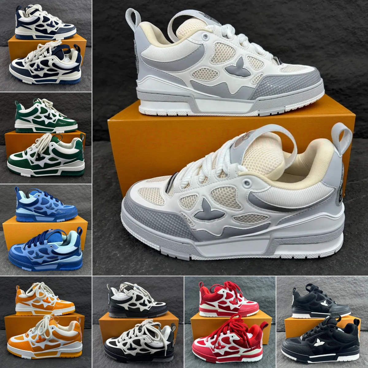 Designer Skate Series Sneakers luxury Men Women Casual Shoes Top quality Calfskin Platform Trainers Leather Fashion Abloh Lace-up Overlays Sneaker Size 35-46