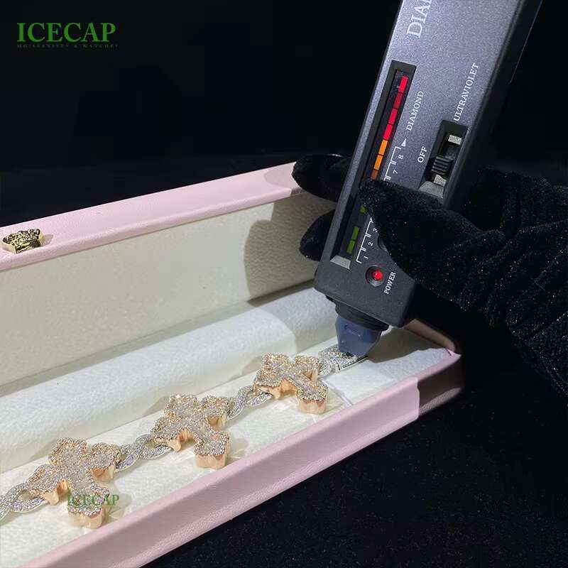 Icecap Custom Cross Cuban Bracelet Hip Jewelry VVS Moissanite Diamond Bracelet 925 Sterling Silver Charm Bracelet for Bulk