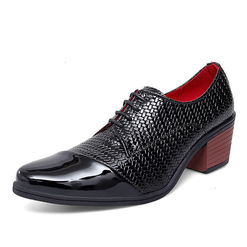 Oversized pointed leather formal heels, 6cm high height men's shoes, hairstylist shoes