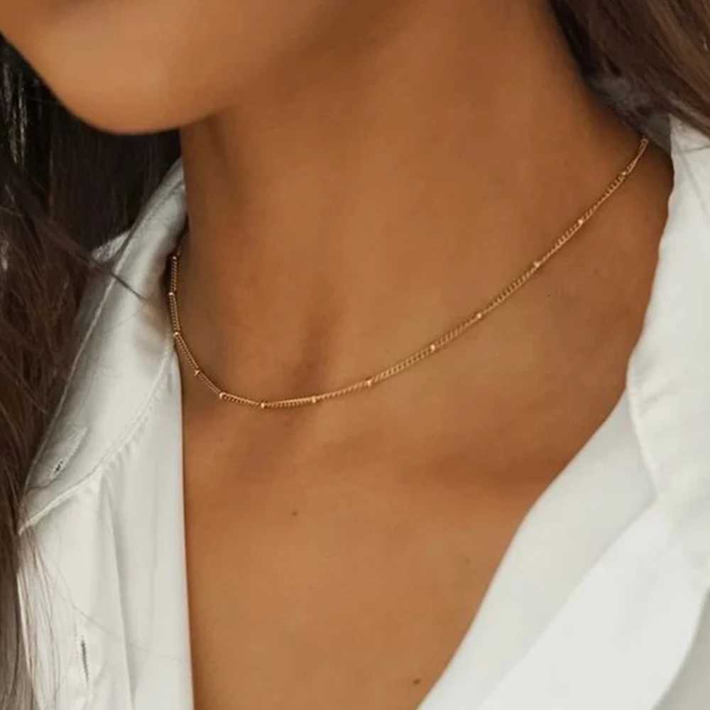 SUNIBI Stainless Steel Chain Necklace for Women Gold Color Thin Choker Bead Chain Necklace Jewelry Wholesale DropshippingW251105