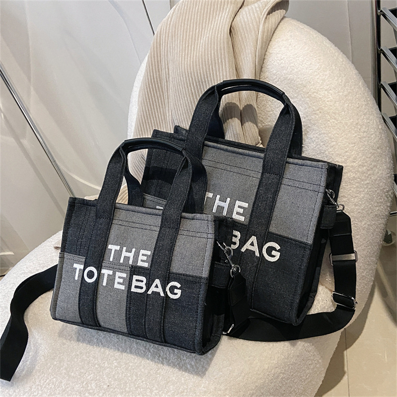 Designer's new embroidered letter handbag women's denim blue retro patch armpit bag