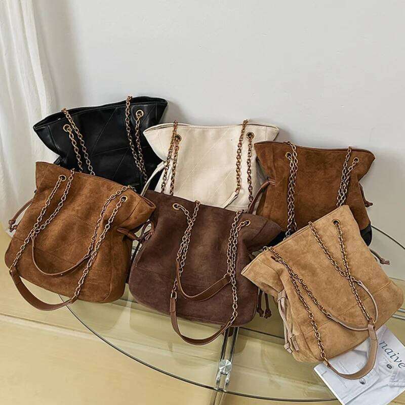 Brand Dia-Shaped Underarm New Women Retro Fashion Versatile Drawstring Chain Textured Hardware Shoulder Bag