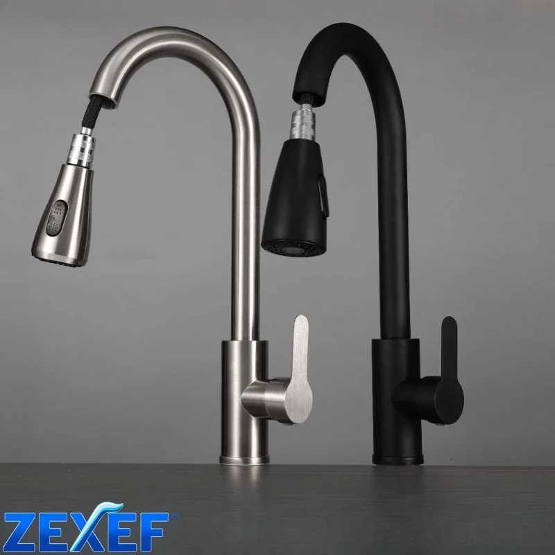 ZEXEF Articated Faucet Kitchen Sink Mixer Stainless Steel Spring With Two 360 Swivel Pl-out Modes Single-lr Accessory Y251104