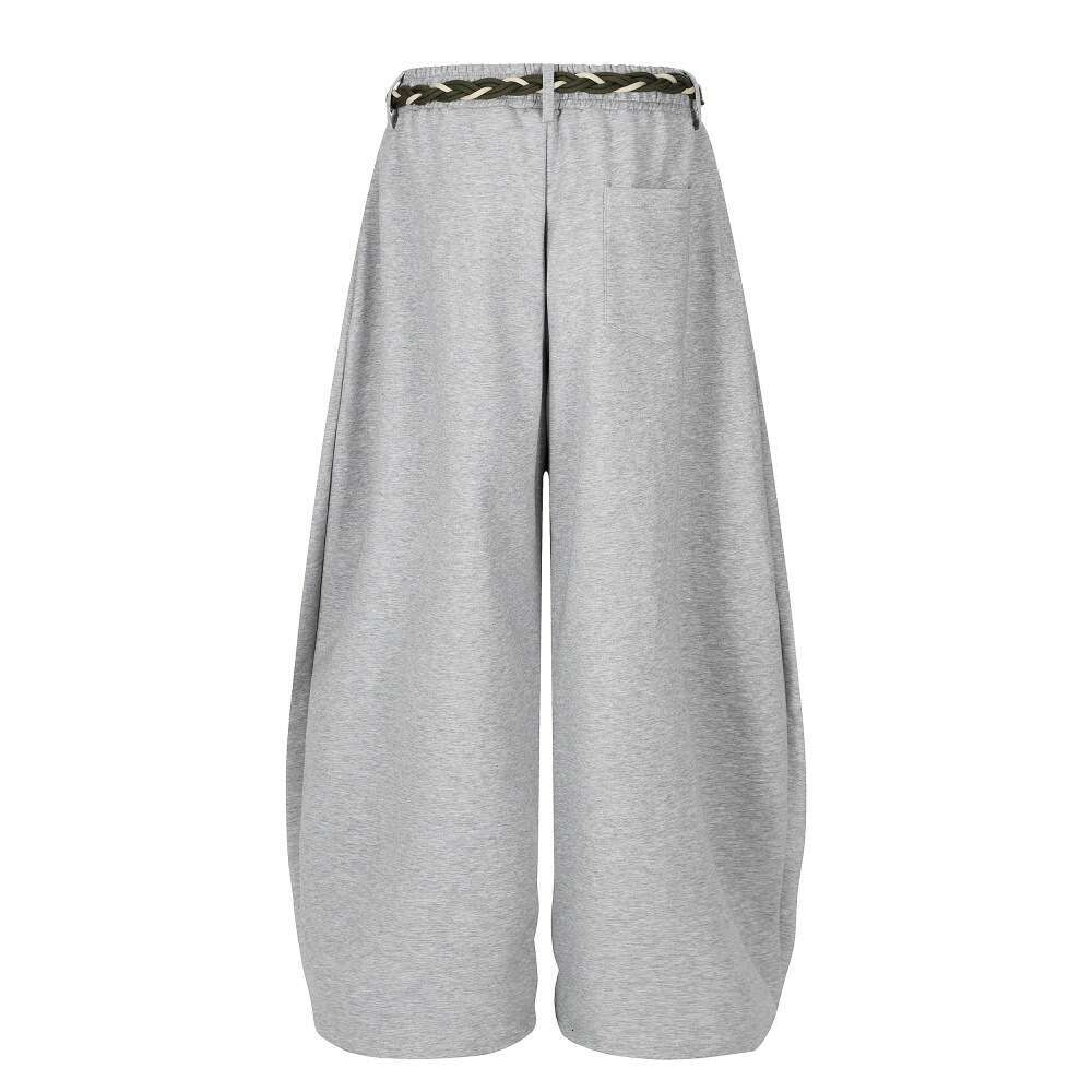 Unique Woven Waist Rope Oversized Wide-Leg Pants for Men American Style Trendy Brand Vibe Drawstring Cuff Design Sports Trousers