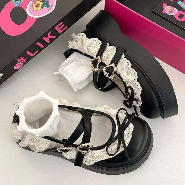 Niche bow fashion single Mary Jane thick soled to wear JK versatile Lolita lace small leather shoes