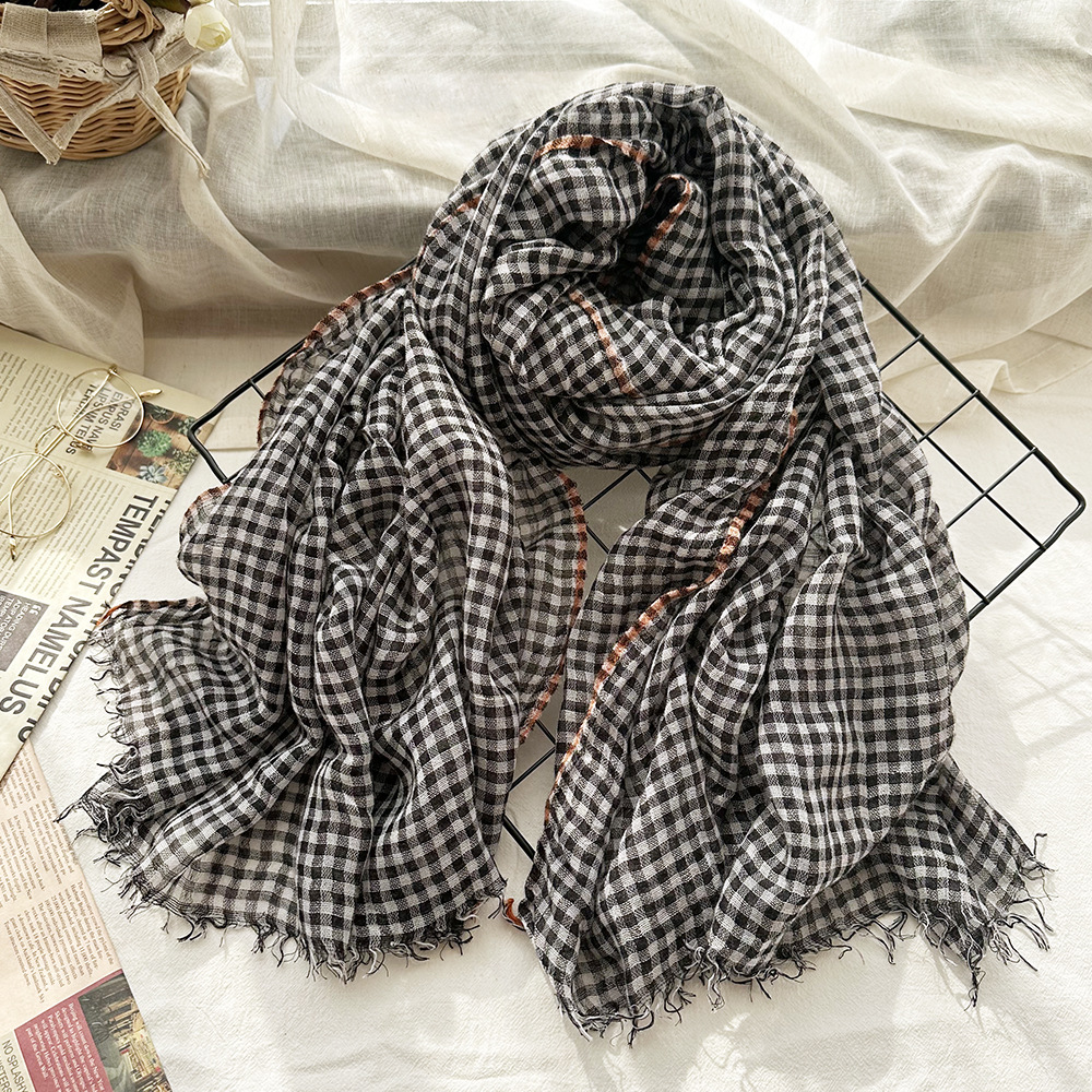 K312 Thin solid color wool scarf autumn and winter warm Japanese retro dirty dyed border scarf Morandi color shawl cross-border