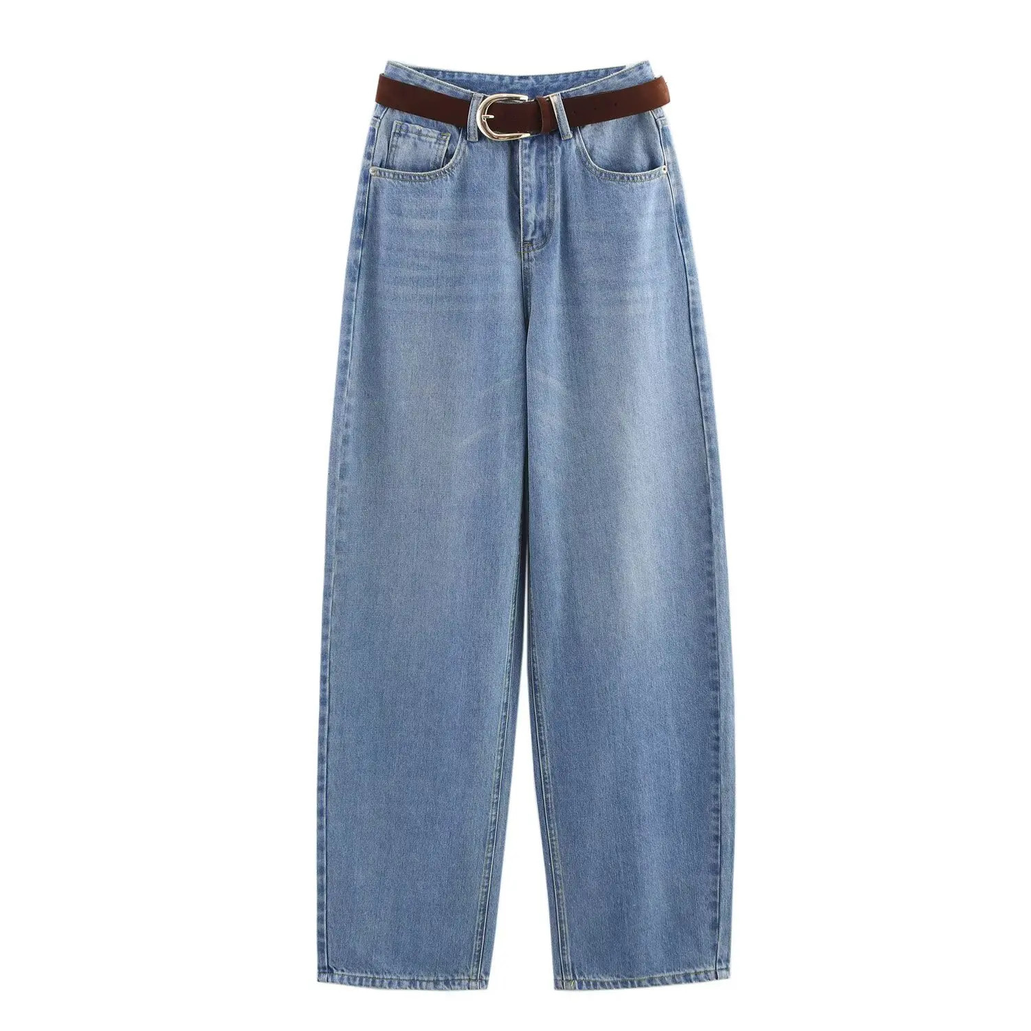 European and American style spring high waisted full range straight jeans 250403