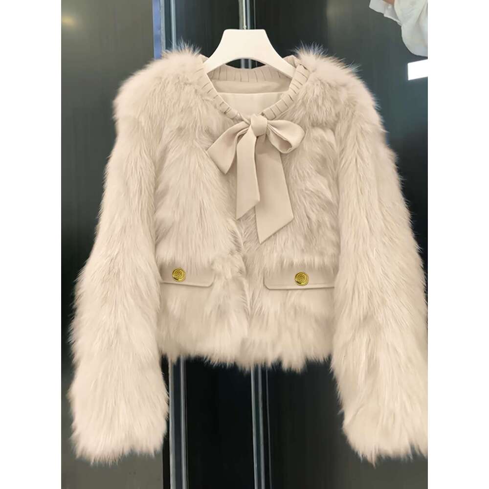 Cozy Jacket Pink Faux-Fur Trim Jacket Women | Winter Plush Collar Fringe Hem Coat, Elegant Short H-Line Silhouette, Single-Breasted Loose Fit For Casu