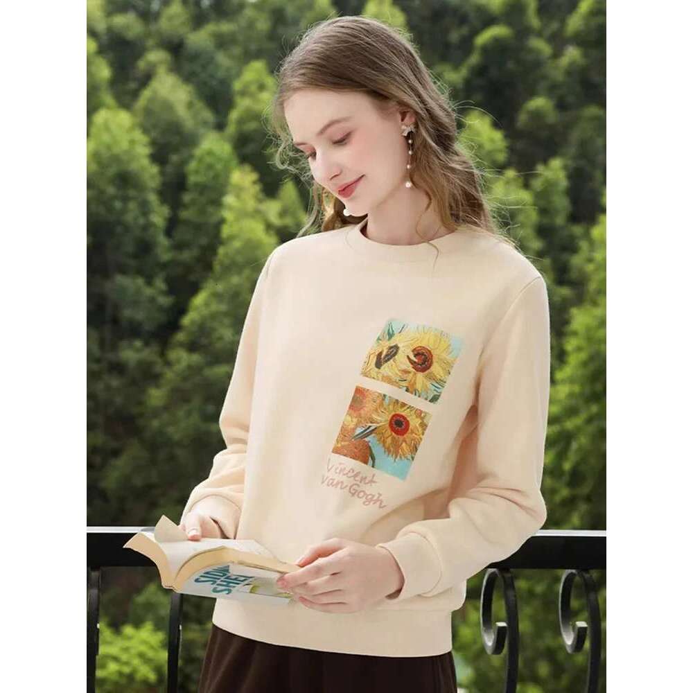 Apricot Color O-Neck Women's Hoodie Fall Clothes Women Graphic New Basics Casual Pullovers Top
