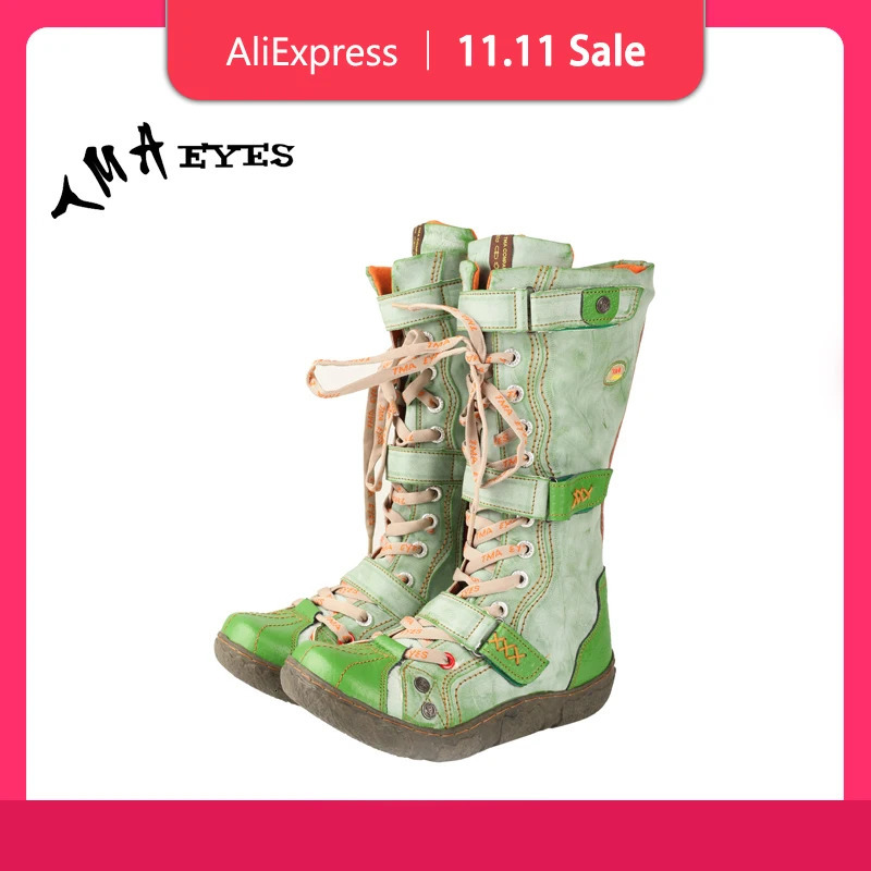 TMA EYES Strape-Accent Washed PU Leather Flat Winter Warmth Womens Boot With Plus Size251105