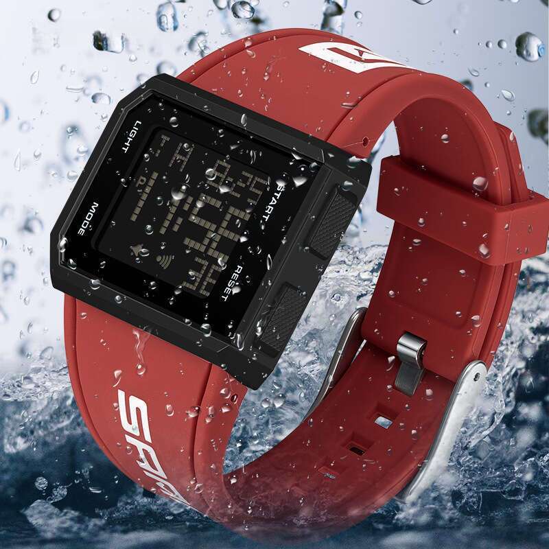 DHwatches Sanda Square Watch Men and Women, Single Display Luminous Electronic Watch, Multifunctional Personality Wristwatch for Teenagers