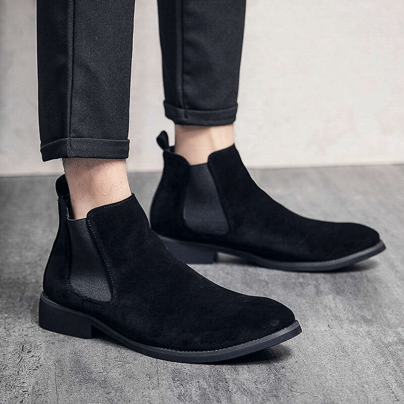 Large size short suede Chelsea boots 2023 autumn/winter British pointed casual frosted leather high top men's shoes