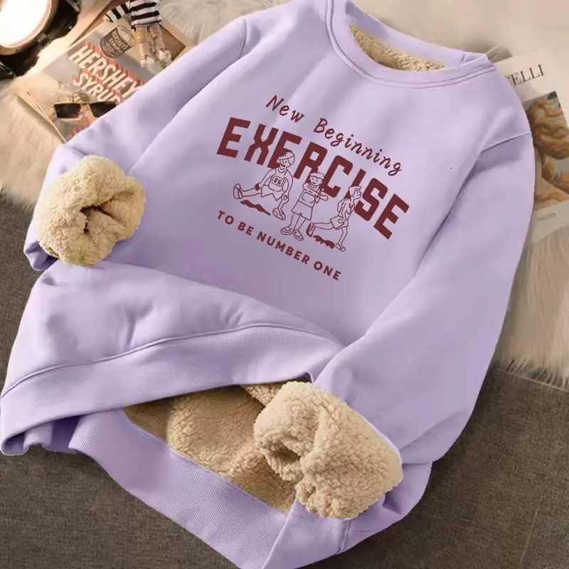 Sweatshirt Womens Winter Loose Letter Print Plush Thick Hooded Sweatshirt Warmth Padded Warm Fleece Lined Pullover Sweater TopT251105