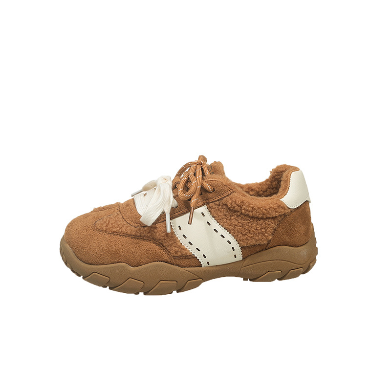 Retro mandarin duck lace-up thick-soled German training shoes women's fashion and versatile fleece warm casual Forrest Gump shoes