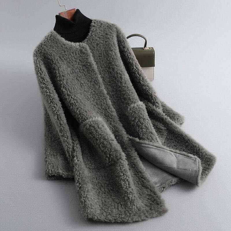 Grain Sheep Shear For Women, Mid-Length Lamb Wool Faux Fur One-Piece Winter Coat B5