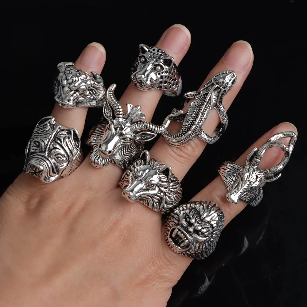 20PcsLot Vintage Punk Gothic Skull Rings for Women Men Retro Owl Skeleton Animal Hop Party Gift Finger Jewelry Mix Style 251031