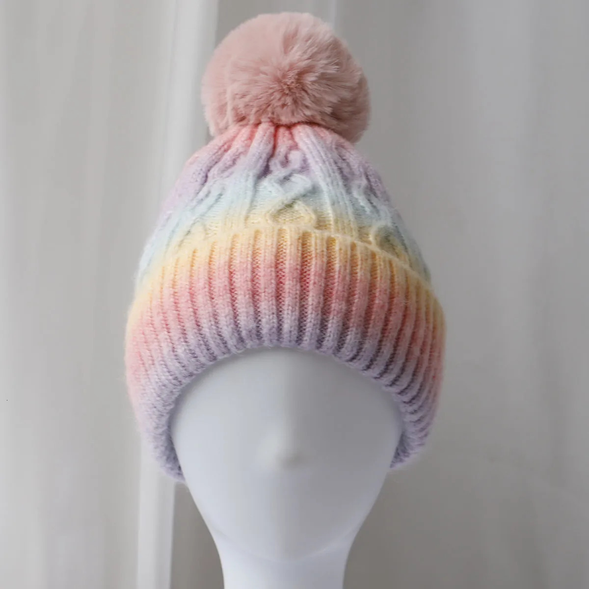 Winter multicolour Knitting Hat For Women Fur Pompom Thick Plush Cap Beanie Solid Color Ladies Warm Ski Snow Skullies Beanies 251030
