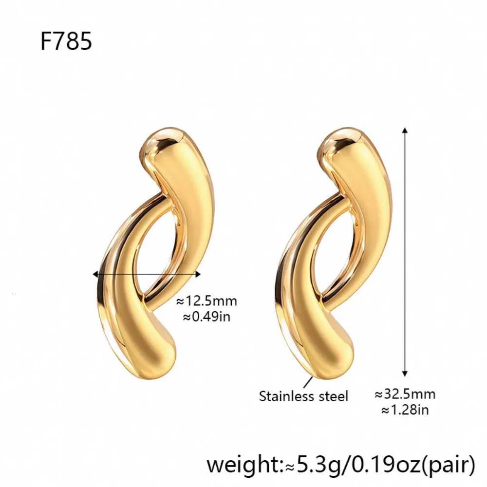 Temperament Simple Stainless Steel Gold Color Hollowedout Geometry Stud Earrings for Women Retro Fashion Does Not Fade Jewelry 251131