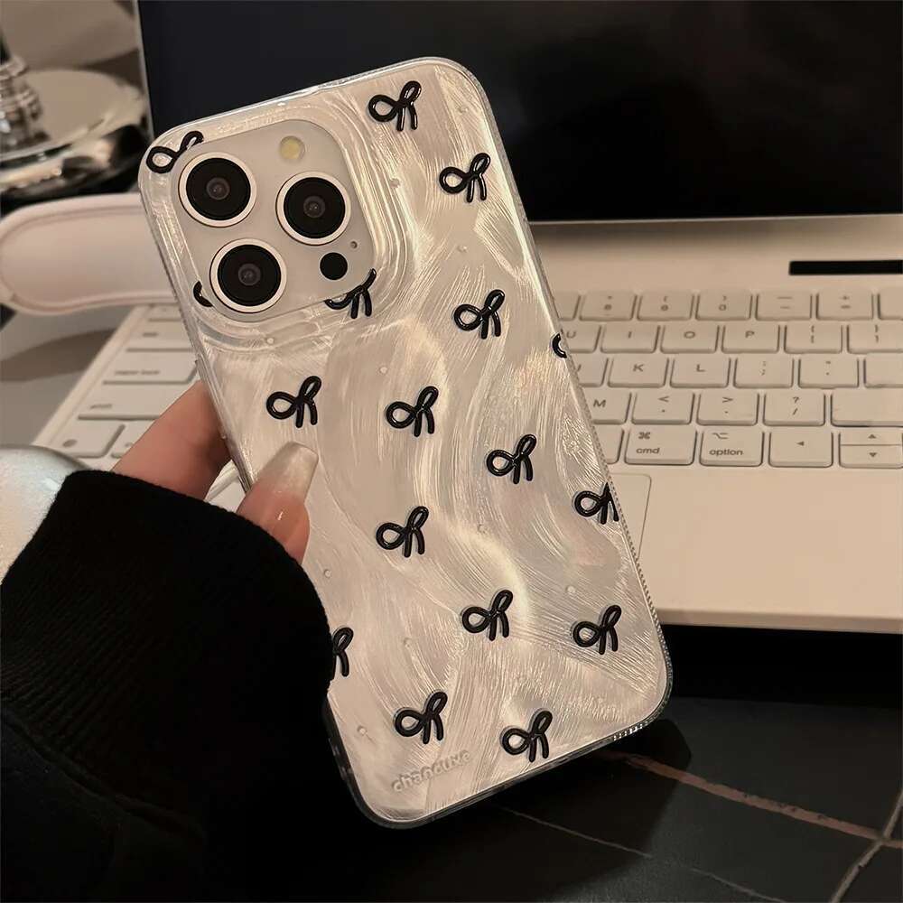 Laser Sier Bow knot Case for iPhone 16 15 14 13 12 11 Pro Plus 16E 7 8 SE2 X XS Max XR Shockproof Bumper Fundas