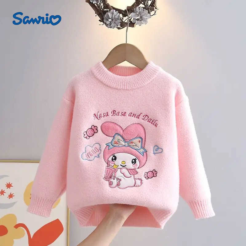 Sanrio Girls Sweater Coat New My Melody Autumn Winter Cute Tops Cartoon Pullover Knitwear Base Shirt Kawaii Sweater Gift H251105