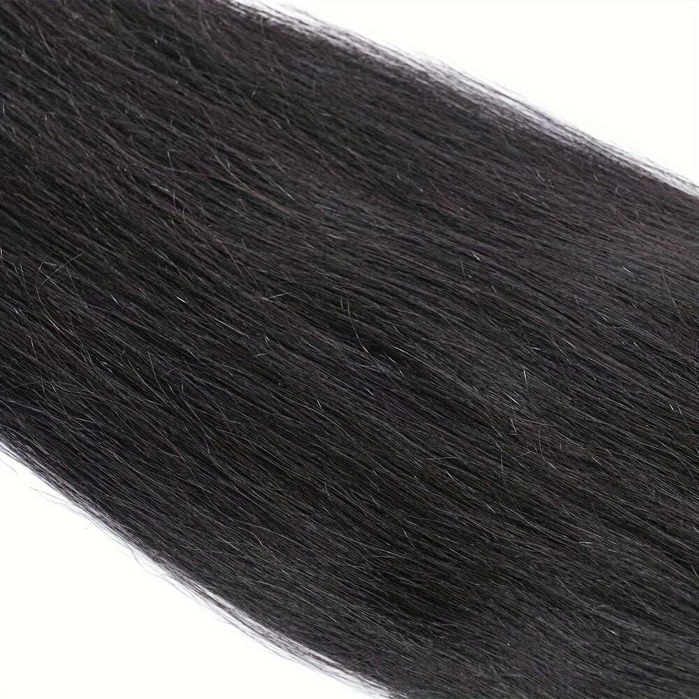 4 Bundles Brazilian Straight Human Weave With 13X4 Lance Closure - Natural Black Remy Men &, Full For African, Scalp Low-Ponytail Styles, Volume Densi