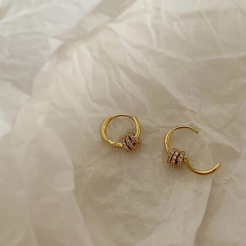 Trendy Gold Plated Geometric Gear Shape Circle Hoop Earrings for Women Girl Fashion Zircon Jewelry Buckle Type 251131