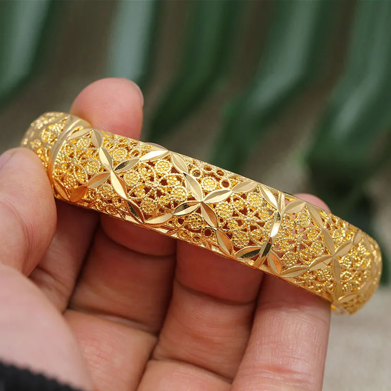 24K Flower Dubai Flower Gold Color Wedding Jewelry Bangles For Women Girl Gold Color Ethiopian Kids Bangles Bracelet Jewelry 251031