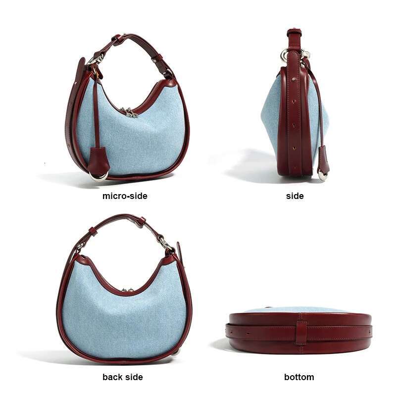 New Women Lady Fashion Half Moon Underarm Shoulder Bag Messenger Female Summer Soft Lightweight Denim Fabric Handbag