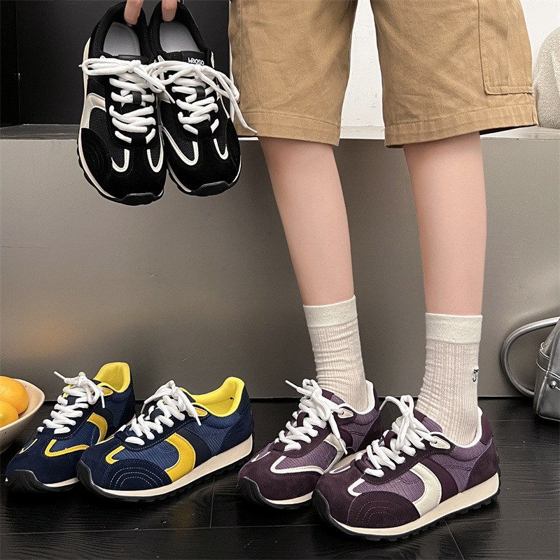 Retro contrast splicing thick-soled German training shoes women's 2025 new mesh breathable foot small casual sports Forrest Gump shoes