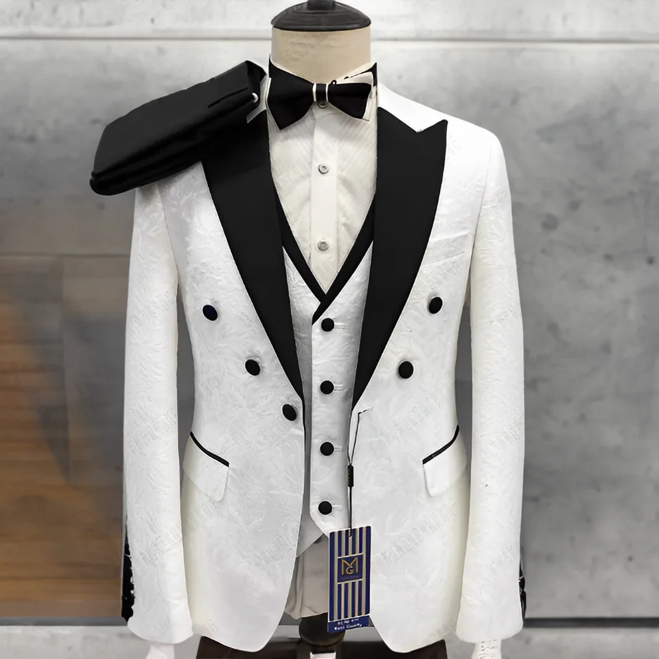 Elegant mens 3-piece jacquard jacket wedding evening dress groom jacket pants vest custom ultra-thin set 250402