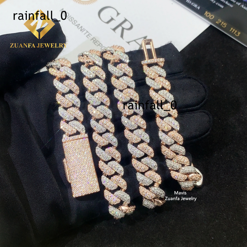 Wholesale Price Hip Hop Men Cuban Necklace Two Tone 925 Silver 10MM Iced Out Moissanite Cuban Link Chain Rock Jewelry