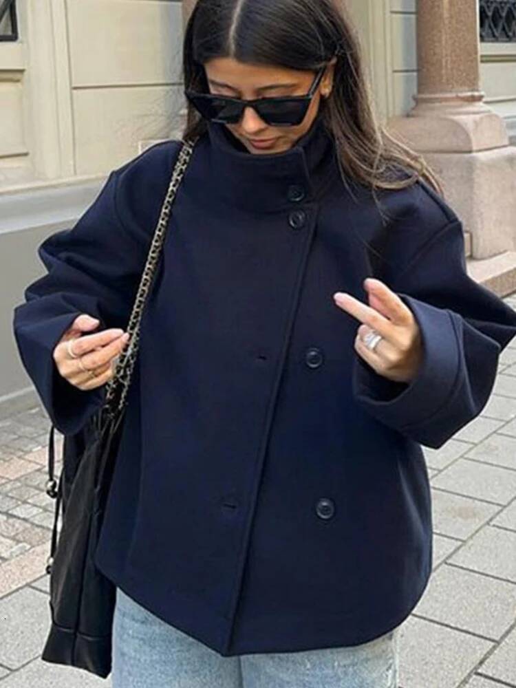 winter jacket women Solid Loose Wool Blends Coat Women's Casual Buttons Stand Collar Long Sleeve Oversized Jackets Lady Daily Street Outerwears