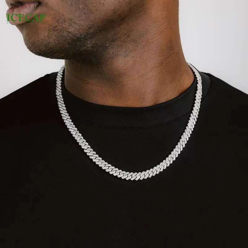 Hot Moissanite Chain Iced 15mm 12mm Pave Setting VVS Moissanite Cuban Link Chain Men Women Hiphop Necklace