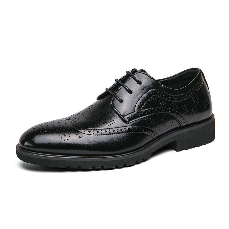 Large Business Dress Leather for Men's 38-46 Spring British Block Carved Wedding Groom Shoes