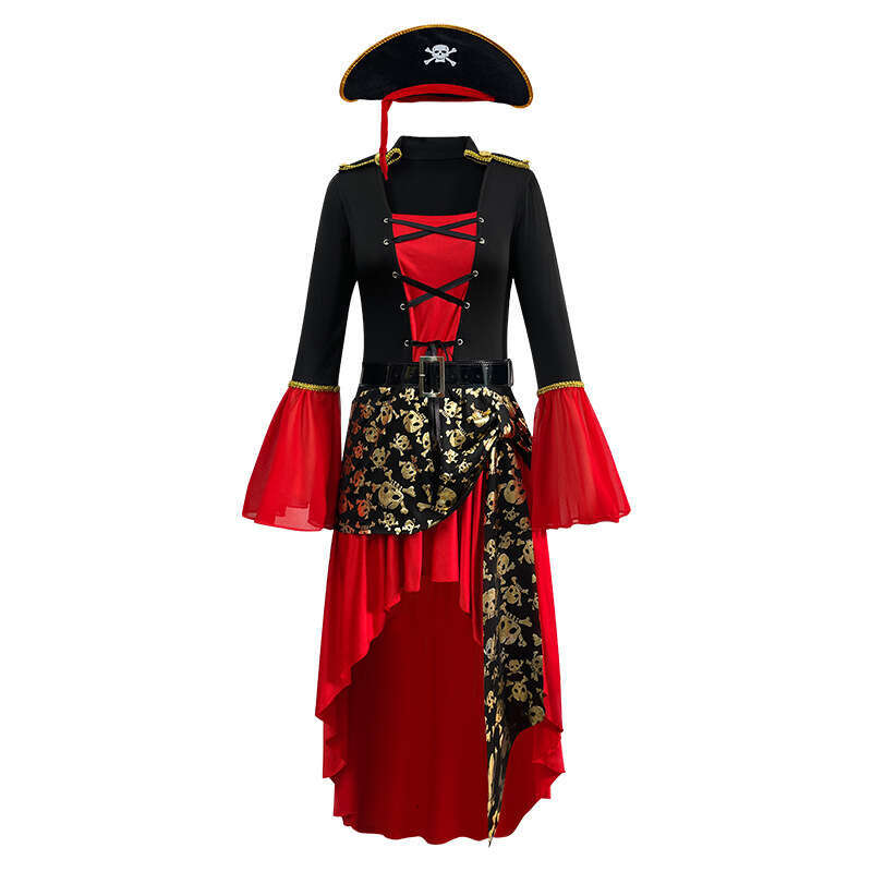 Halloween Costume Masquerade Red Pirate Cosplay Jack Sparrow Adult Women Caribbean Pirates Performance Outfit