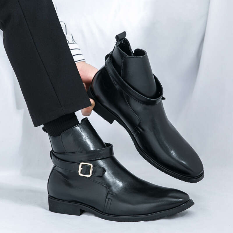 Large high top leather 2024 autumn/winter new Chelsea Martin boots men's belt buckle