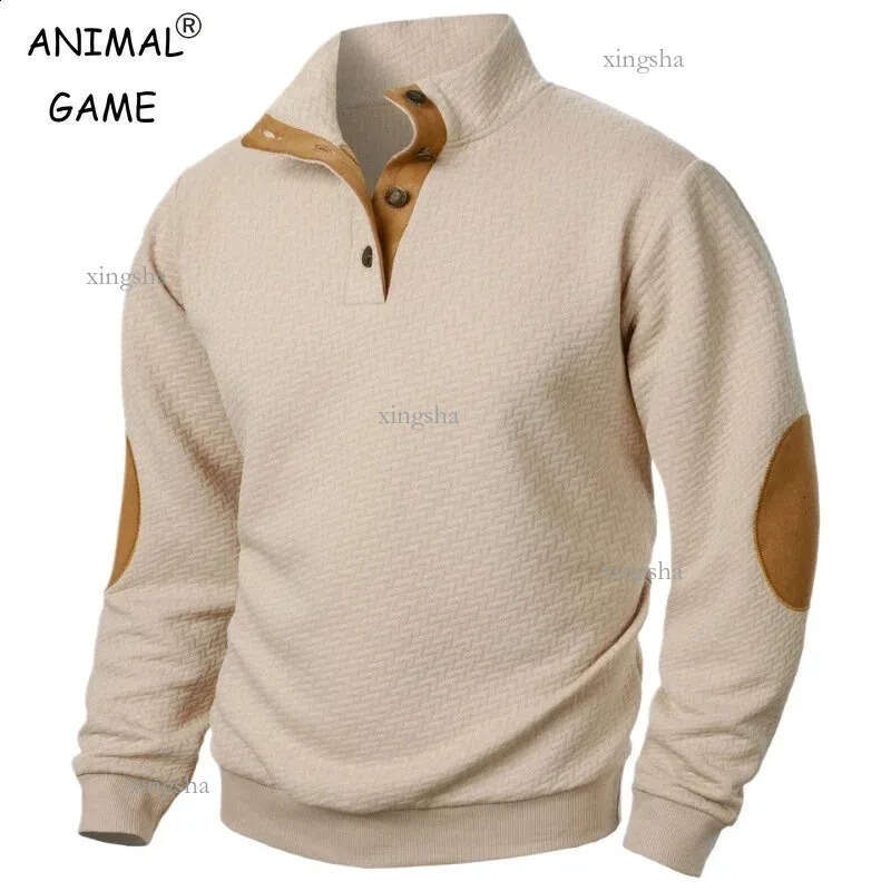 Mens Casual Sweatshirt Long Sleeve Stand Collar Button Pullover Sweatshirts Autumn Outdoor Streetwear For Men 24
