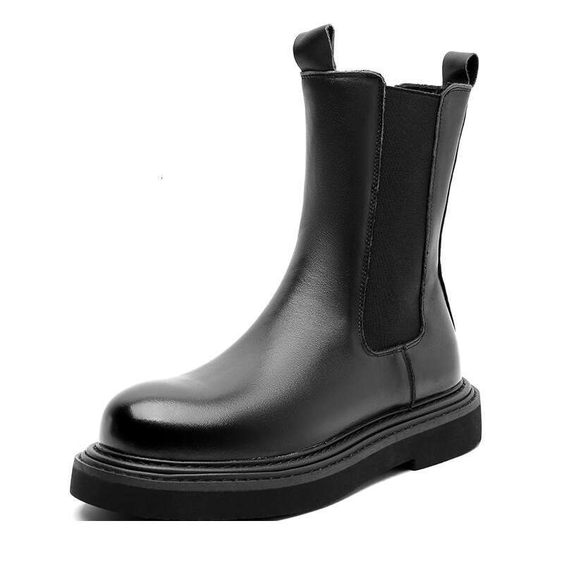 Thick soled high cut western-style for men's fashion in winter, thin British style black chimney boots, versatile mid-range boots