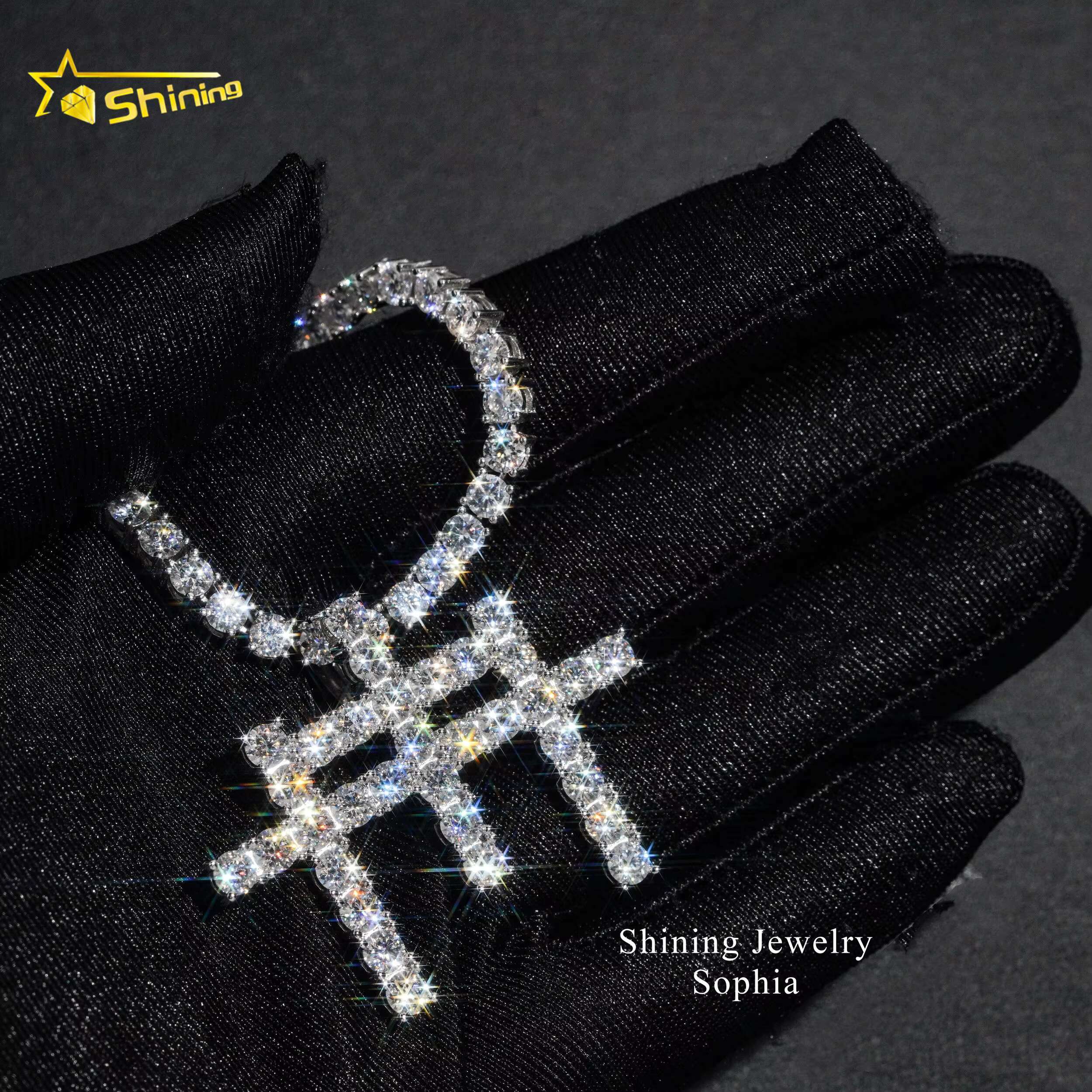 Fine Jewelry Necklace Bling Men Jewelry 14k Gold Plated Three Cross Design Vvs Moissanite Hip Hop Iced Out Pendant