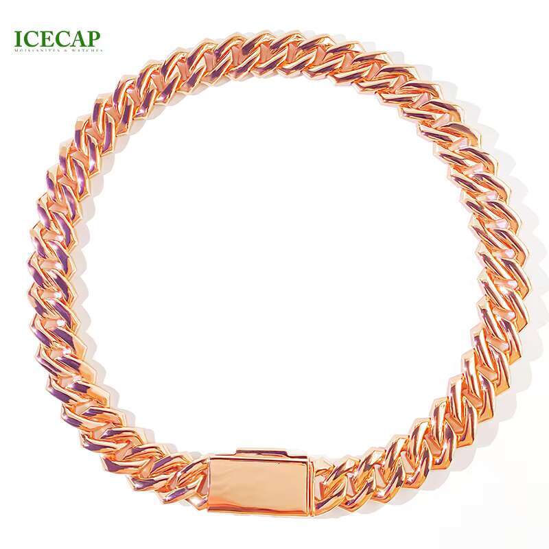 Hot Moissanite Chain Miami Cuban Link Necklace Men Hip Hop 925 Silver Rose Gold Plated 20mm Moissanite Cuban Link Chain Men