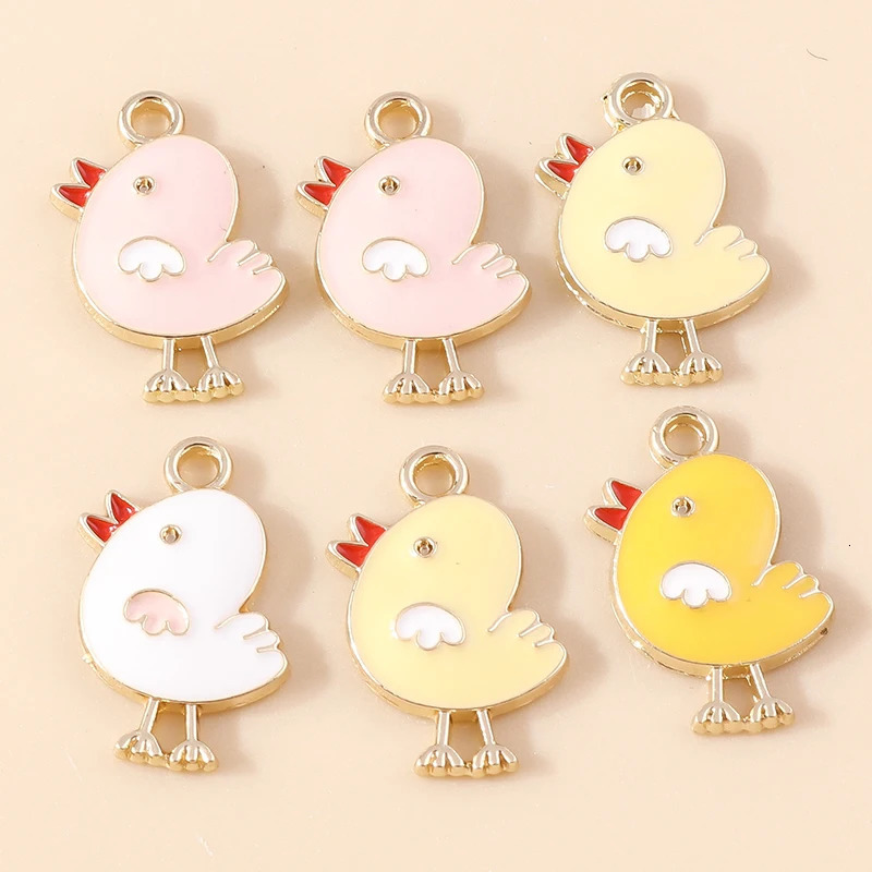 10 Cute Enamel Chicken Charm Kawaii Animal Yellow Bird Pendant DIY Earrings Keychain Jewelry Making Craftsmanship 250325