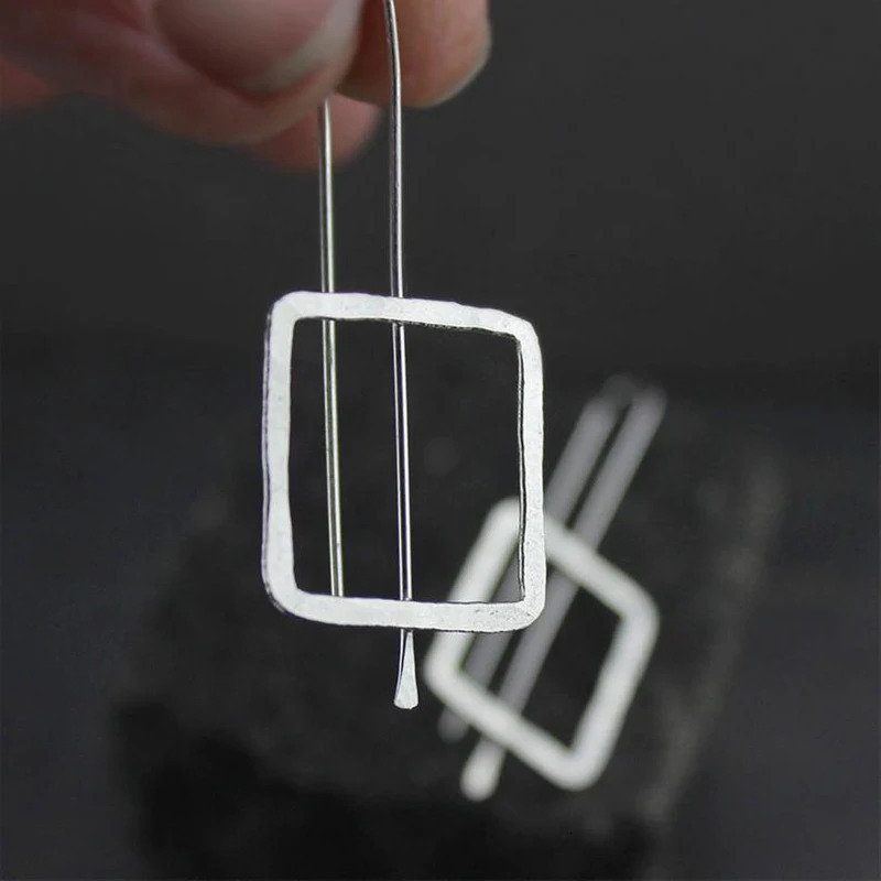1 pair of retro ethnic style square straight hanging earrings with simple n silver long hook suitable for womens party jewelry gifts 250326
