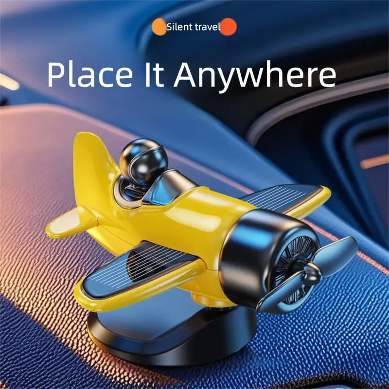 Solar Powered Rotating Airplane Car Dashboard Ornament 360 Auto Spin Decor Airplane Ornaments Car Interior Decoration 251104