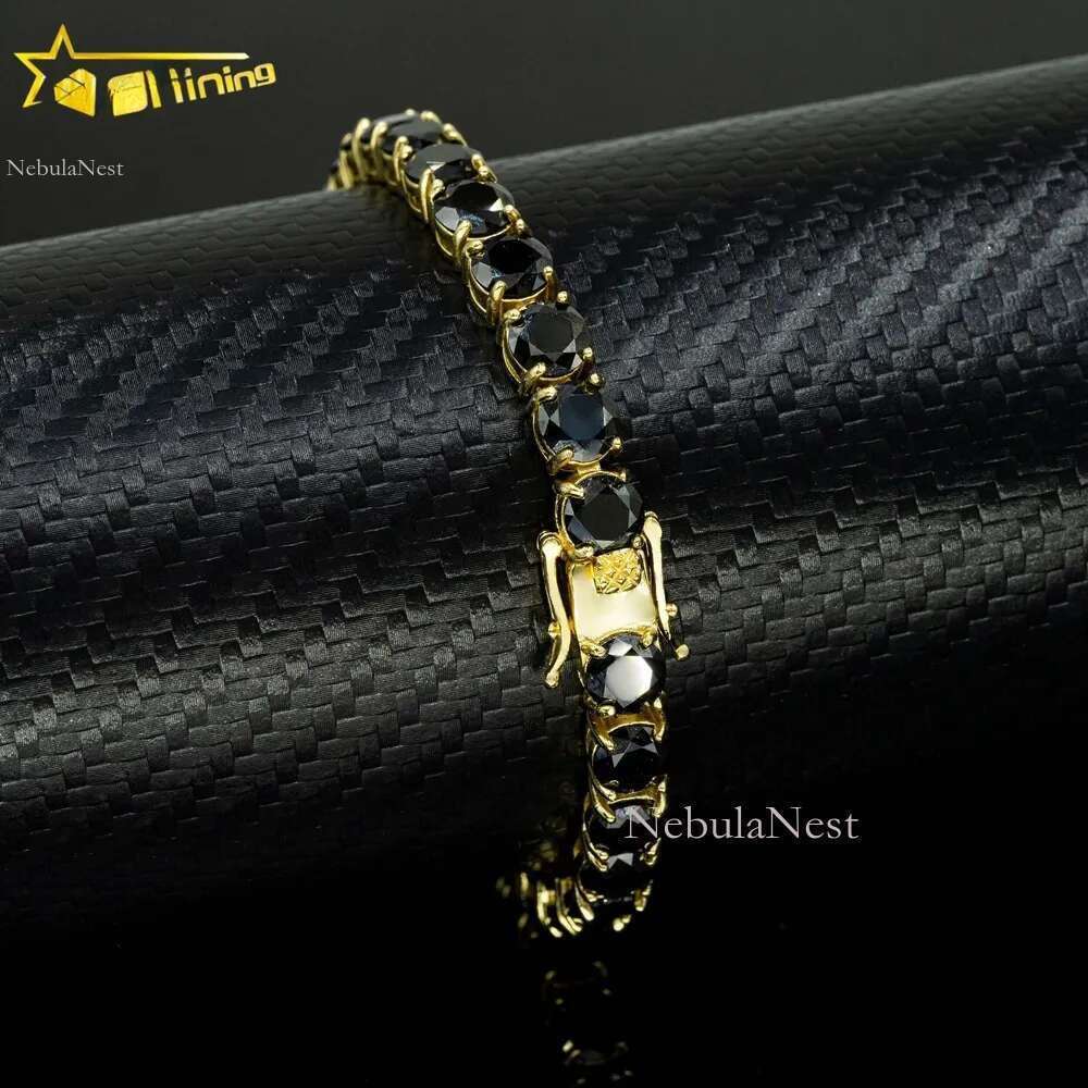 Yellow Gold Plated 3mm 4mm 5mm 6.5mm Black Moissanite Chain Sterg Sier Men Women Tennis Necklace Bracelet