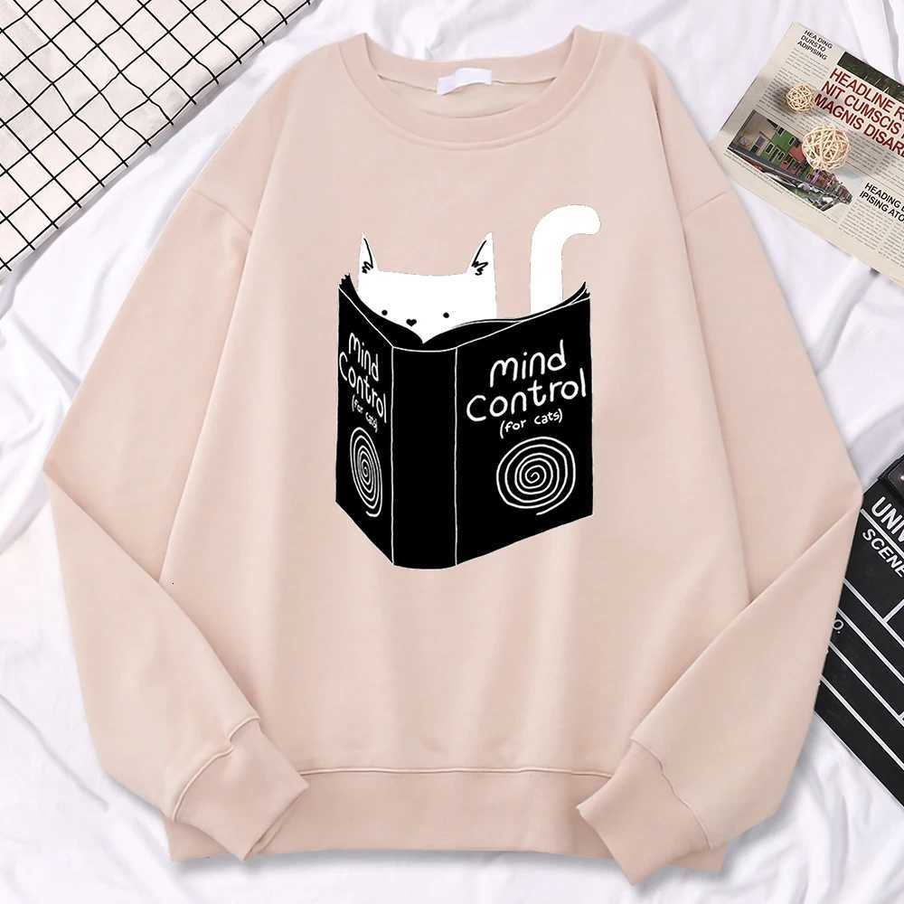Autumn Winter Women Pullover Cats Mind Control Book Printing Hoodie Loose Comfortable Sweatshirt Fleece All-Math Female ClothesT251105
