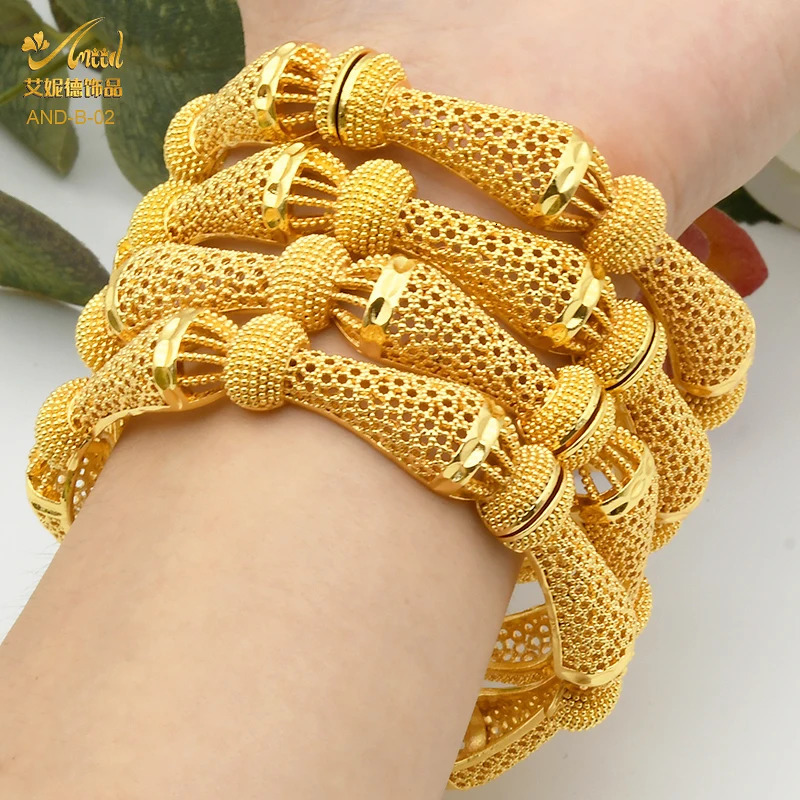 ANIID Women Charm Bracelet Bangle 24K Gold Color Jewelry Dubai Flower Bangle African Ethiopian Hawaiian Jewelry 251031
