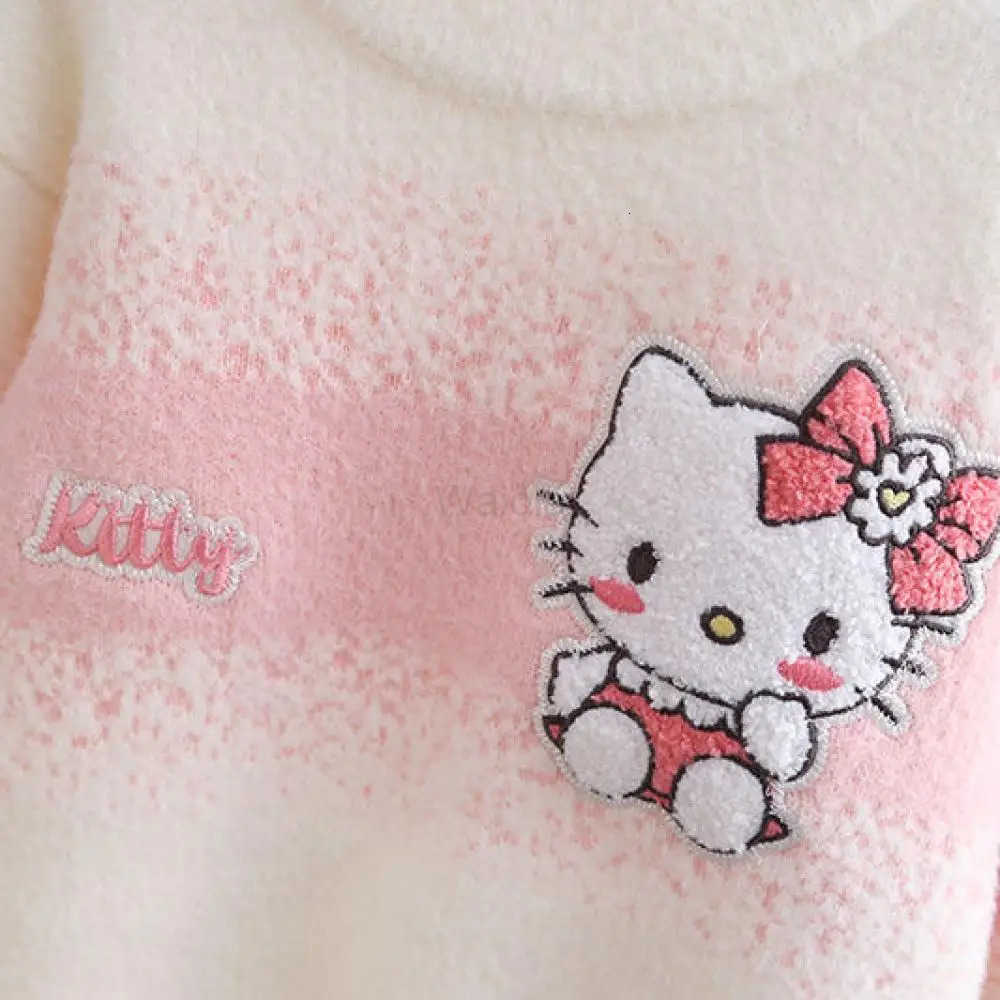 Sanrio Girls Hello Kitty Sweater Autumn Winter Cute Pullover Knitted Sweater Cartoon Bottoming Shirt Childrens Leisure Base Top H251105